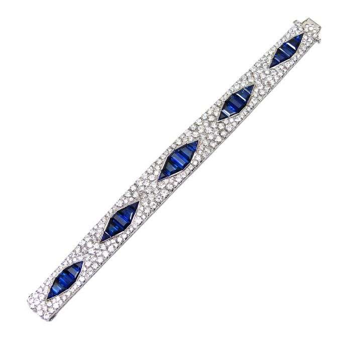 Sapphire and diamond articulated strap bracelet by Charles Holl, Paris, | MasterArt